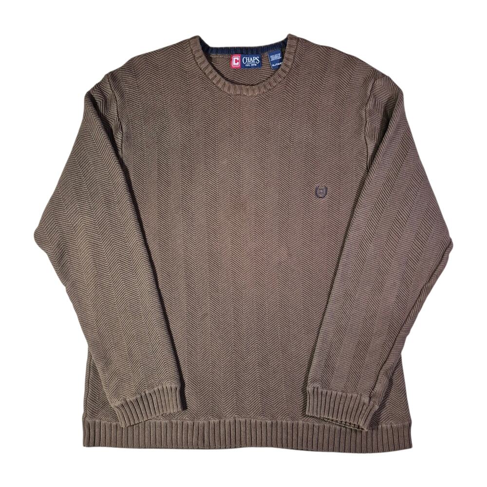(L) Chaps Ralph Lauren Brown Chevron Knit Sweater